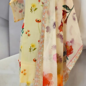 Elegant Floral Printed Organza Suit Set with Embellished Dupatta