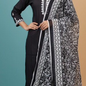Black & White Embroidered Kurta Set – Timeless Monochrome Charm