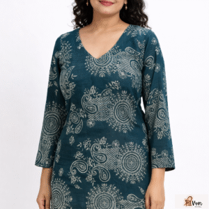 Teal Green Printed Cotton Kurti