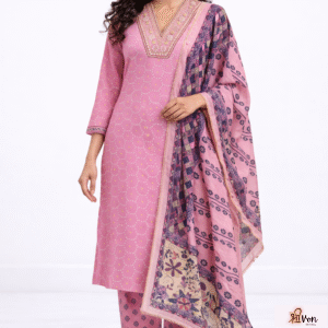 Pink Printed Kurta with Trousers and Dupatta