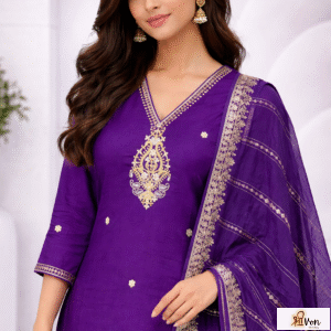 Royal Amethyst – Embroidered Viscose Rayon Suit Set with Dupatta