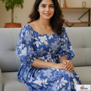 Blue Blossom Back-Tie Midi Dress