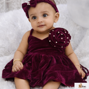 Baby Girls Wine Velvet Party Dress Set with Headband & Booties