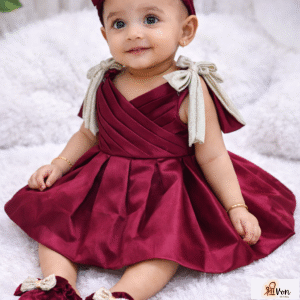 Little Royal Bow Wine Party Dress Set