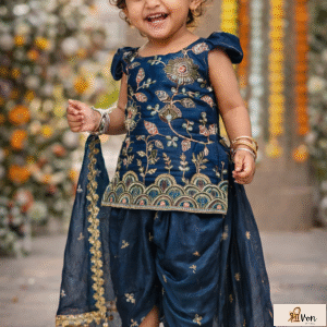 Baby Girls Embroidered Cotton Silk Ethnic Set (Kurta, Dhoti Pants & Dupatta)